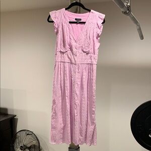 J. Crew Pink Midi Sundress with Ruffled Flutter Sleeves and Square Neck